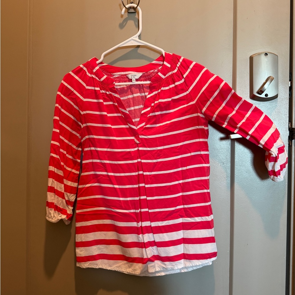 Striped Women’s Blouse - bright pink and white
